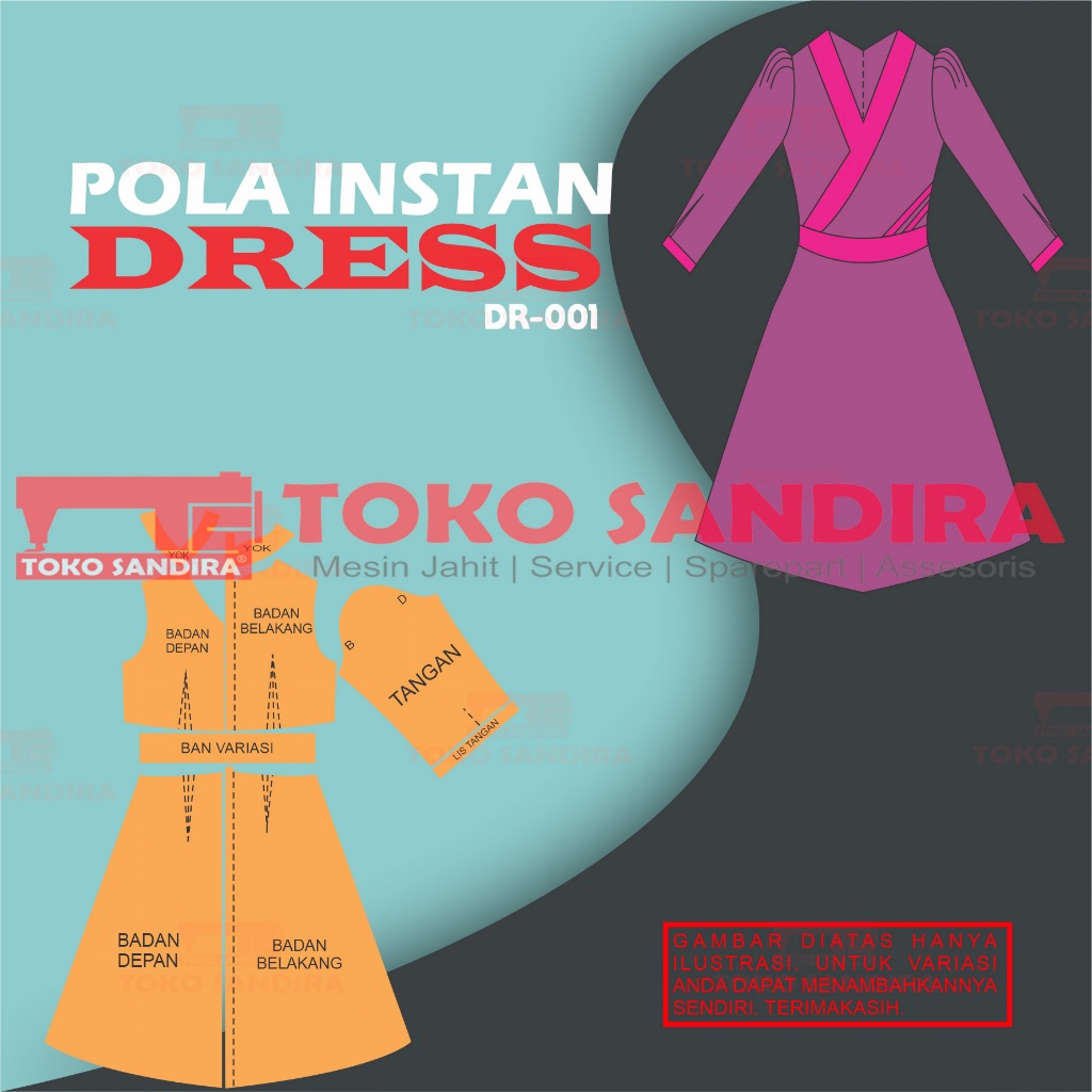 pola instan dress/pola instan dress variasi/pola dress wanita/pola instan murah/pola jiplak murah/po