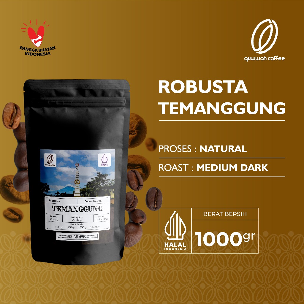 

Biji Kopi Bubuk Fine Robusta Temanggung Robusta Coffee Beans Single Origin Coffee Roast Bean Tubruk Espresso 1 kg