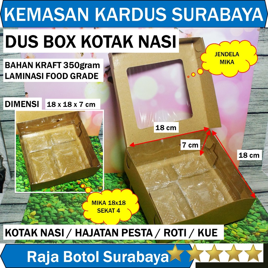Dus Nasi Kotak 18x18 Jendela Laminasi box Food Grade kemasan Bungkus makanan nasi snack jajan kue ca