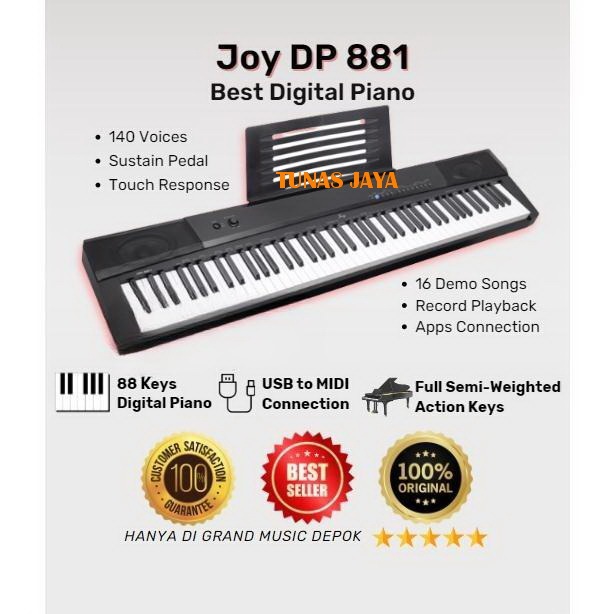 keyboard Joy Digital Piano DP-881 DP881  88Key Touch Response, 140 Tone, usb , +Sustain Pedal