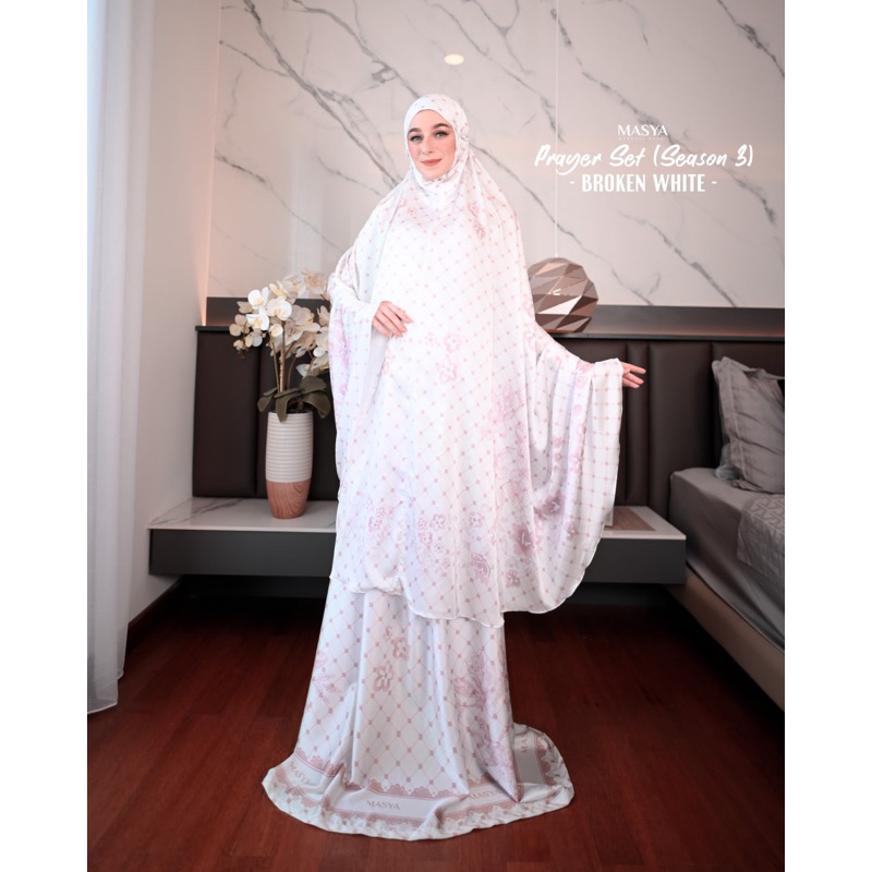 Mukena Mukenah Mewah Prayer Set Armani Silk Warna Putih - Hitam - Taro - Broken White - Biru Muda - 