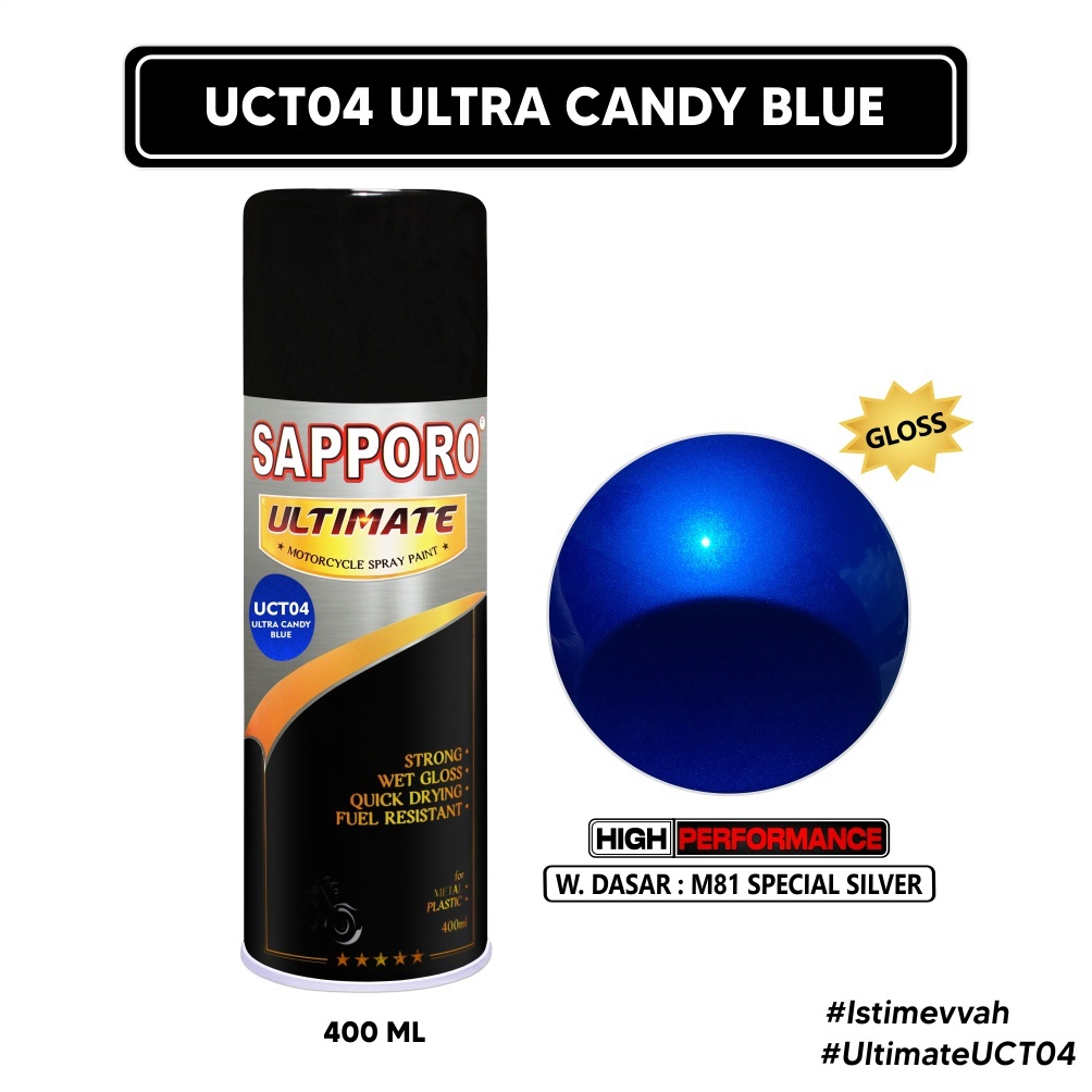 cat Sapporo Ultimate UCT04 Ultra Candy Blue bintang 2 (**) / Cat Spray Semprot Aerosol Terbaik / cat