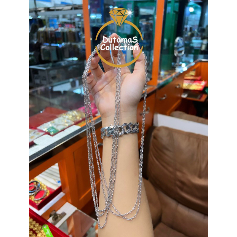 Kalung Mas Putih Panjang Berat 3,2 gram an Emas Asli Kadar 375% (8k) // Cewe Cowo Bisa Pakai