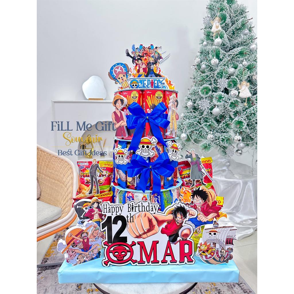 

JT - One Piece Kado Snack Tart Tower Cake Birthday / Kue Cemilan Snack Ulang Tahun