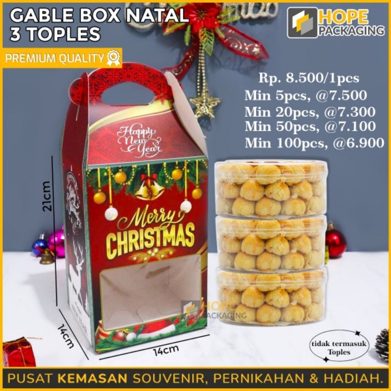 

Gable Box Natal 3 Toples / Kotak Jendela / Kotak Natal / Box Souvenir Hampers Natal / Gable Box Kue Kering