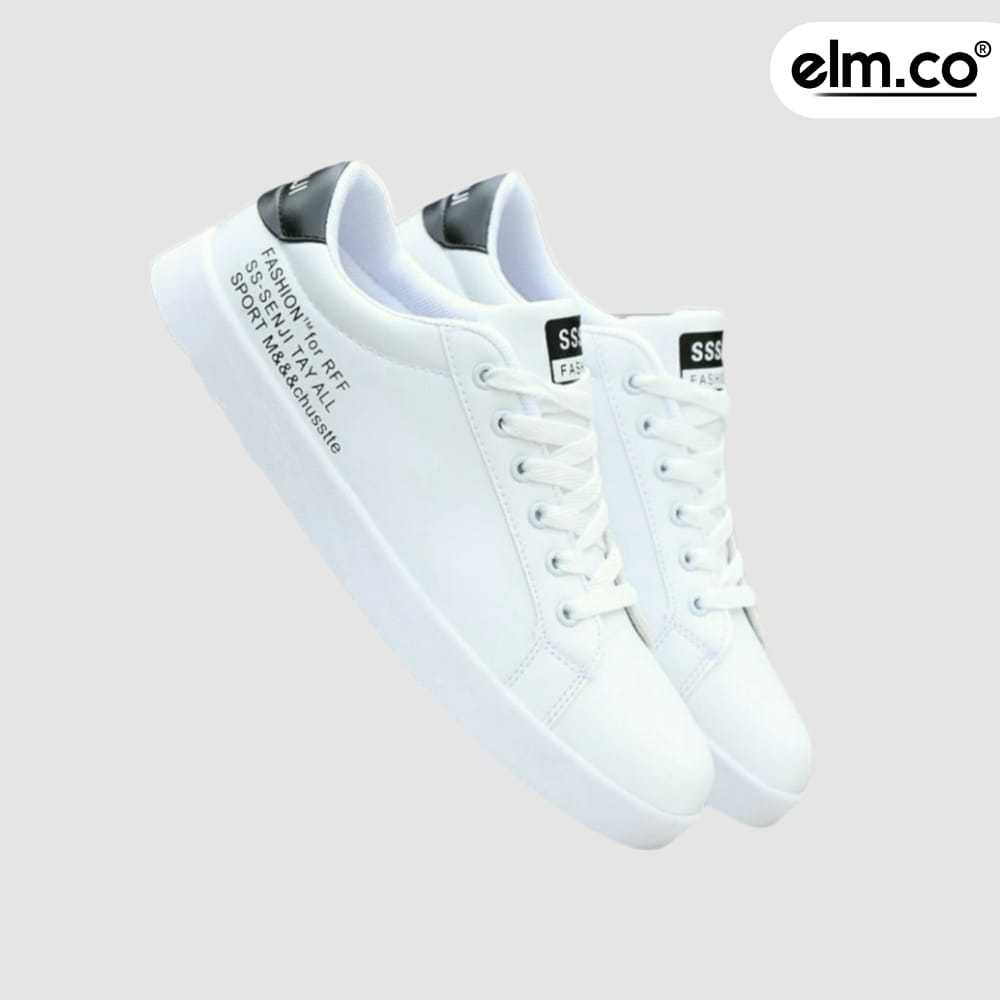 elm.co [COD] Sepatu pria Sneakers Putih &amp; Hitam sepatu olah raga pria ss.senji terlaris sepatu Pria casual senji hitam