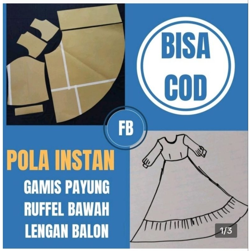 Pola Instan Gamis Payung Ruffle Bawah Lengan Balon