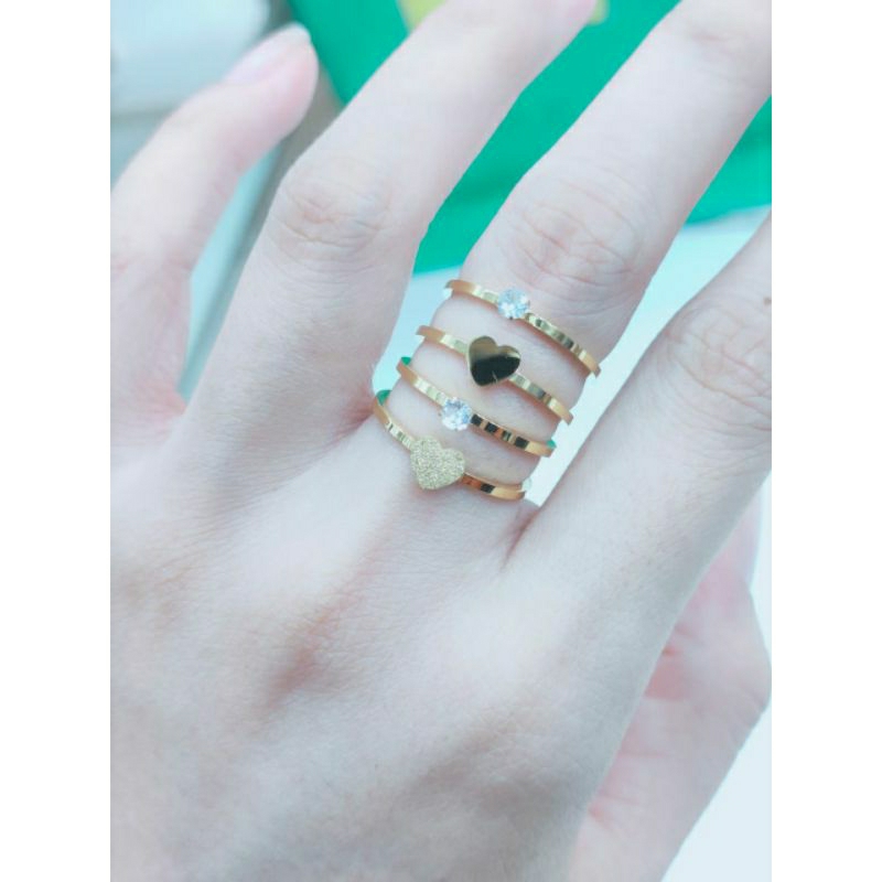 cincin set 4/cincin wanita lapis emas/cincin viral model love mata satu