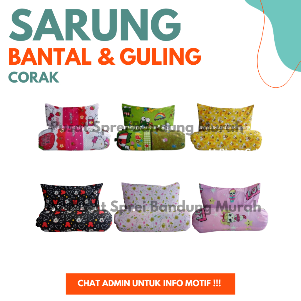 Sarung Bantal Guling Set Motif Corak Dinosaurus Keroppi Hello Kitty LOL Swan Aesthetic Murah 45x60/3
