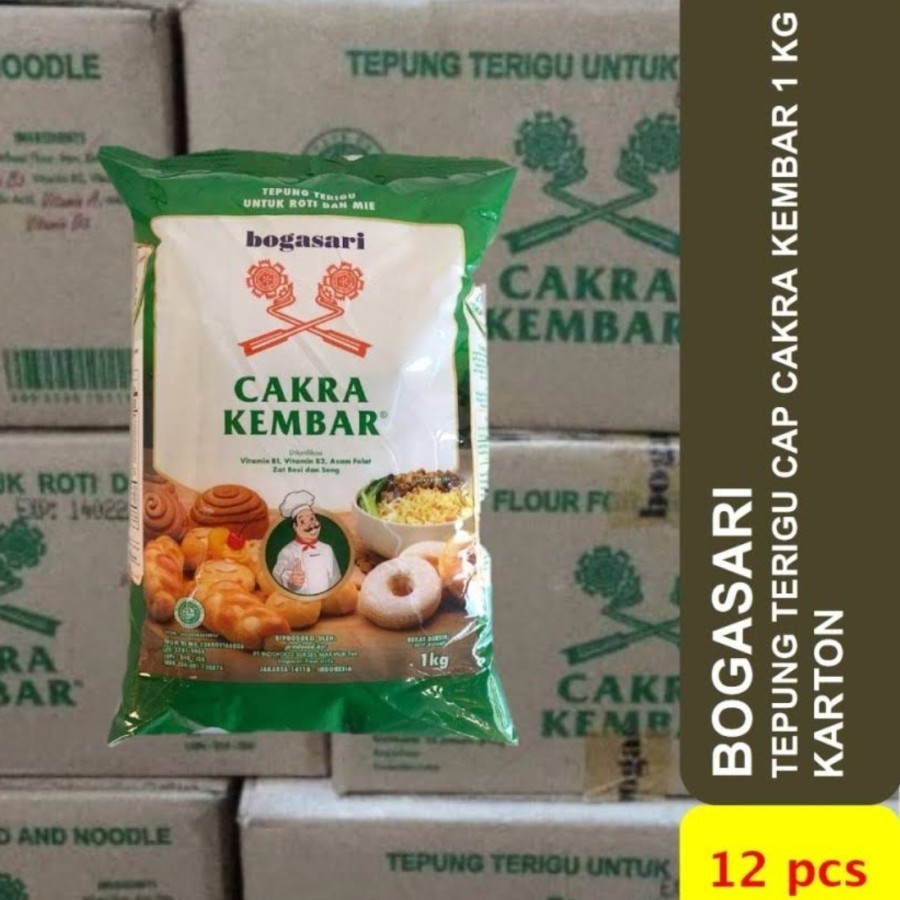 

CAKRA KEMBAR PREMIUM 1KG X 12 PCS ( 1KARTON), TEPUNG PROTEIN TINGGI