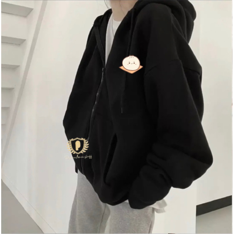 Jaket simpel wanita Zipper Hoodie Fleece cute Lucu dimsum Wanita remaja dewasa L XL XXL kawai hoodie