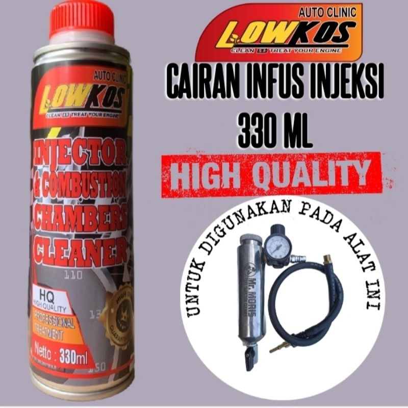 LOWKOS Cairan Infus Injeksi Motor dan Mobil 330ml - Pembersih Injektor dengan Alat Infus Injeksi