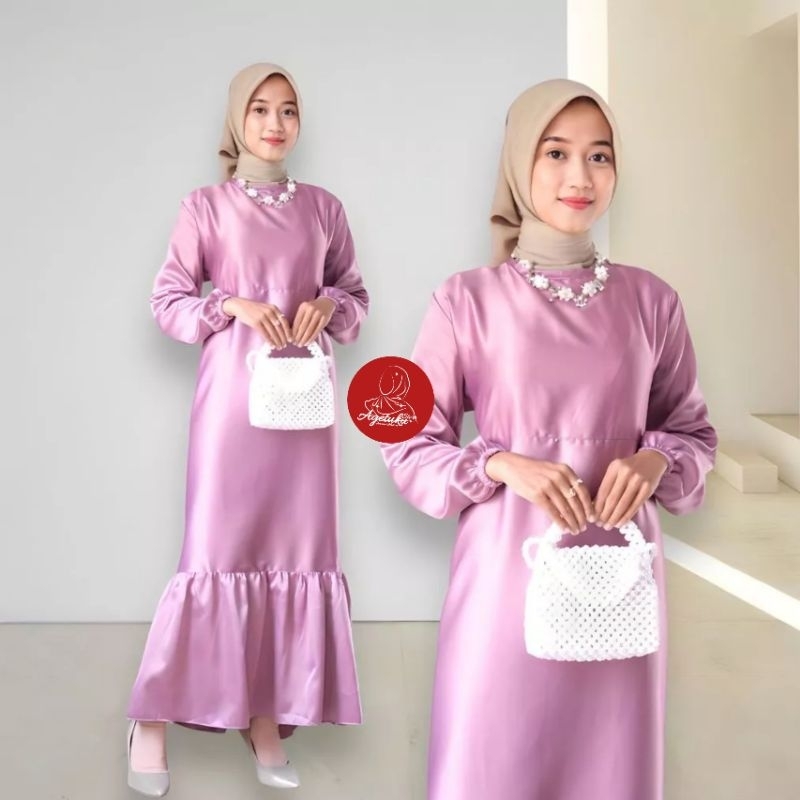 Gamis Hanna Dress Rempel Bridesmaid Atasan Muslim Wanita Satin Premium