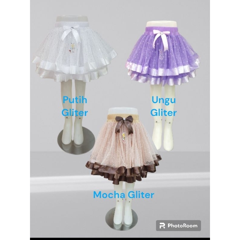 Rok ceria gliter / Rok tulle 2 susun / rok tile pita besar / rok tile anak