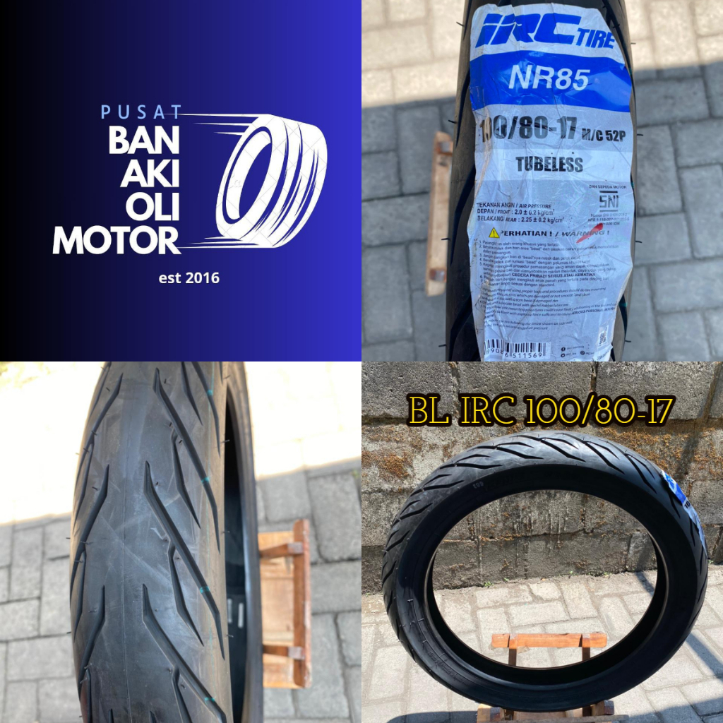 BAN LUAR IRC 100/80-17 TUBLESS // BAN LUAR MOTOT RING 17 IRC UKURAN 100/80 RING 17 TUBELESS