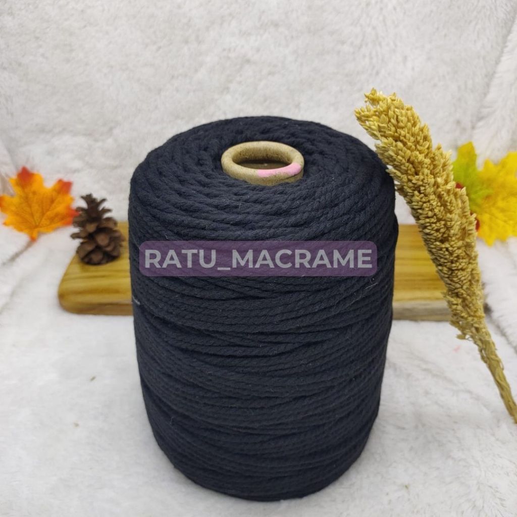 Tali Katun Macrame HITAM 3MM 4MM 1KG 3PLY