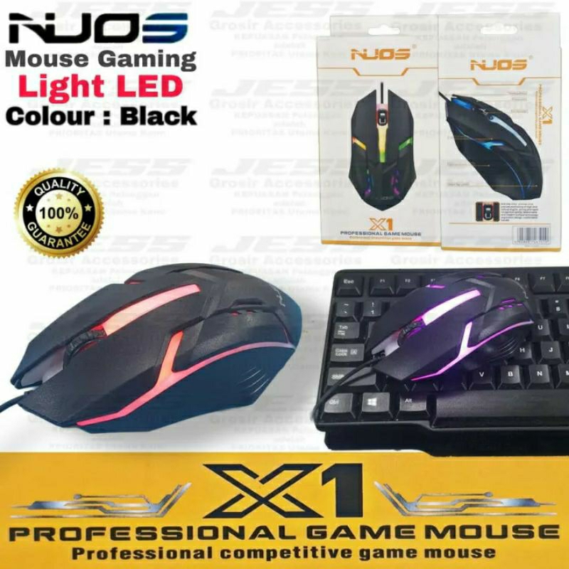 Mouse Gaming X1 Nuos LED RGB Rainbow Kabel Wired Usb Lampu