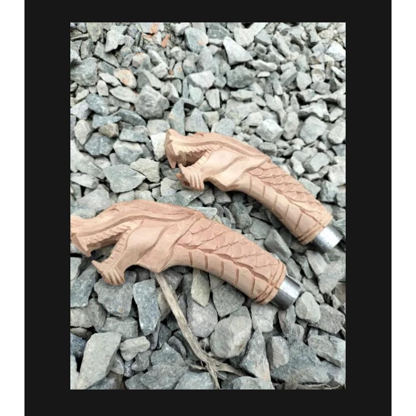 Gagang pisau  kayu ukir naga Bahan kayu Rasmala Murah Bayar Ditempat / COD