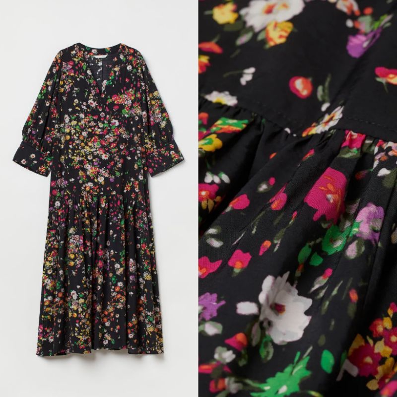 H&M Airy Dress Black Flower