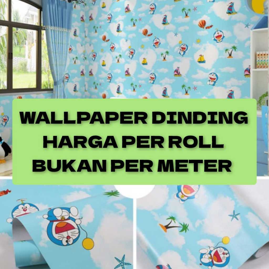 Wallpaper Stiker Dinding Motif Karakter Doraemon Awan Pantai Untuk Dekorasi Kamar Tidur Anak Pelapis