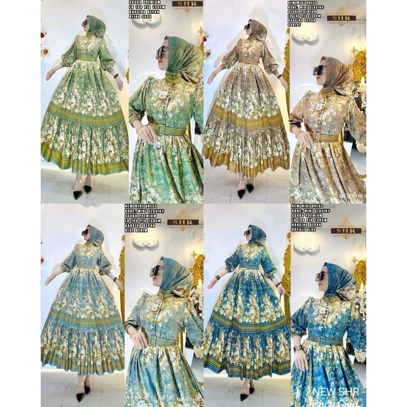 SHR ORI 100% Dress maxi scuba premium midi dress CLASIK clasic syahira
