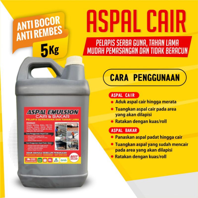 GARANSI (COD) ASPAL CAIR 5 KG ASPHALT EMULSION / ASPAL WATERPROOFING/ PELAPIS ANTI REMBES ANTI BOCOR