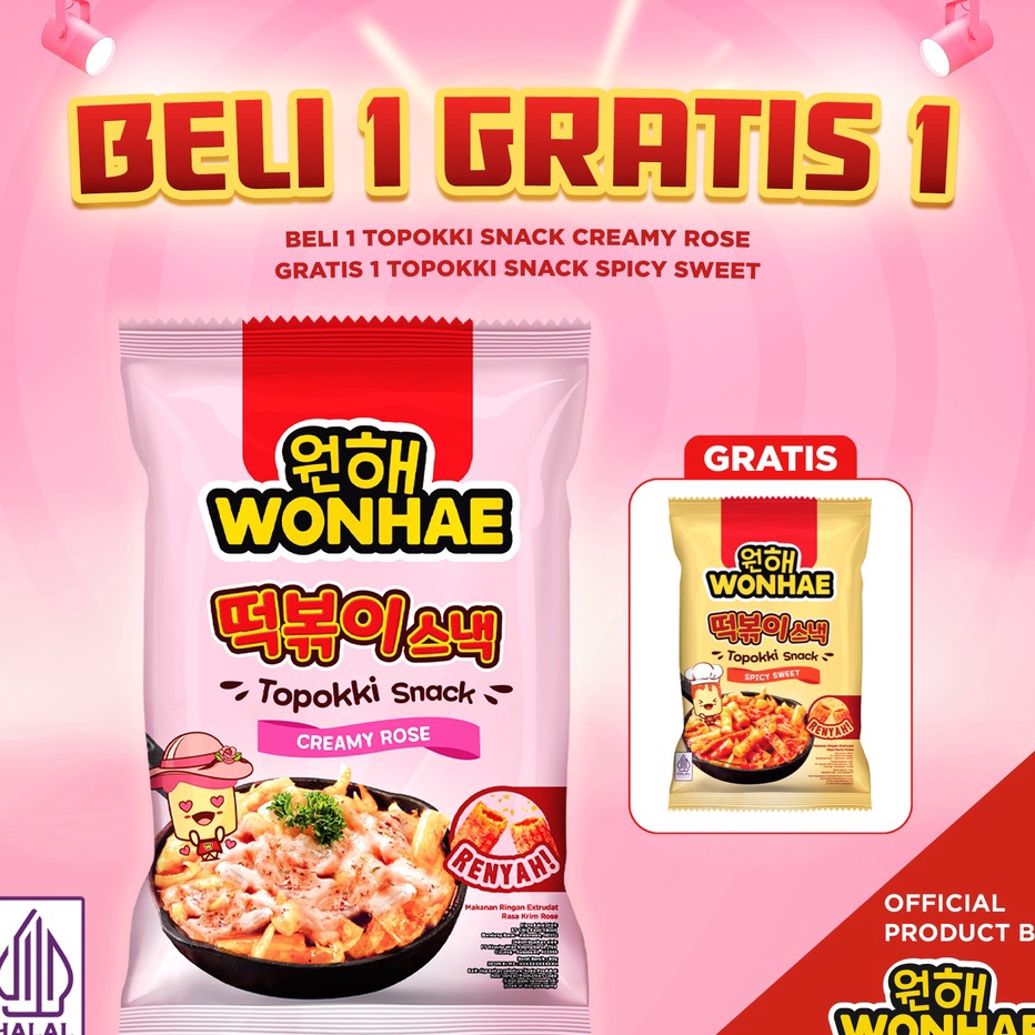 

KODE PEY110 BELI 1 Wonhae Topokki Snack Creamy Rose 80 gr GRATIS 1 Topokki Snack Sweet & Spicy 80 gr by Mujigae Official Store