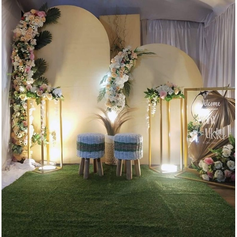 RB backdrop bahan triplek. TERMURAH. dekorasi pelaminan. wedding. bunga kering.tampa