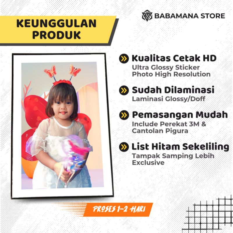 CETAK FOTO + BINGKAI TANPA PAKU TINGGAL PASANG