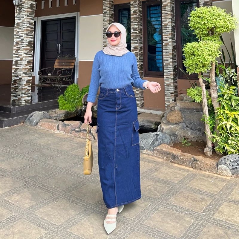 rok jeans cargo // rok jeans cargo wanita // rok jeans cargo wanita terbaru // rok jeans cargo jumbo