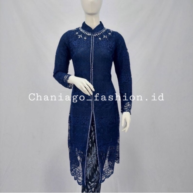 Stelan Kebaya Modern Model Tunik Brokat Payet Terbaru | Kebaya Tunik Brokat Krah V-Neck | Kebaya Tun