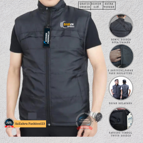 BADIN SPEED - Rompi Motor Pria Dewasa populer Jaket Vest Hoodie pelindung dada Polos Parasut komunit