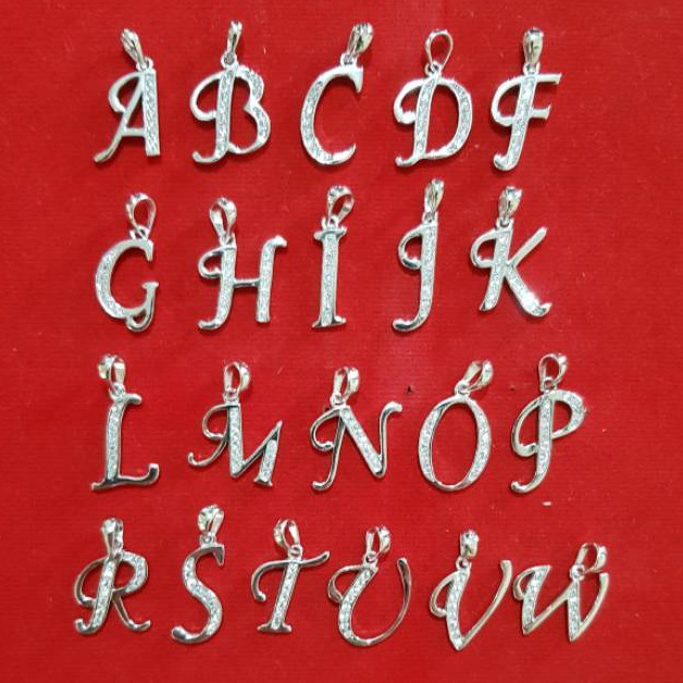KT76 Liontin Perak Huruf - Liontin Abjad - Liontin Alphabet inisial Silver 925 Lapis Emas Putih Reea