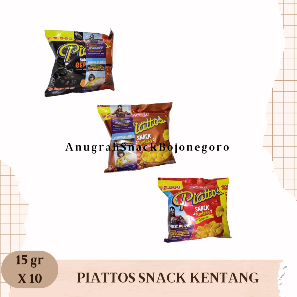 

JacknJill Piattos Snack Kentang Renceng 15gr x 10 (Sapi Panggang / Barbeque / Sambal Geprek)