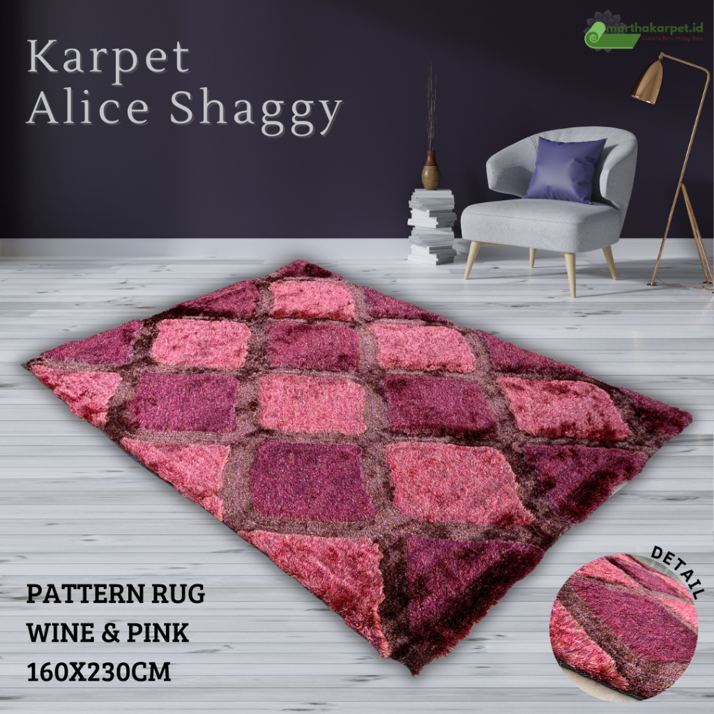 Karpet Shaggy Pattern Rug 160x230 Wine Pink