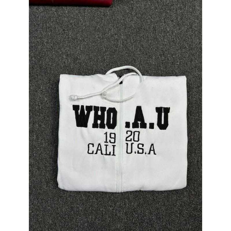 BISA COD - HOODIE WHO.AU ZIPPER PUTIH BORDIR PREMIUM QUALITY SIZE M L XL XXL