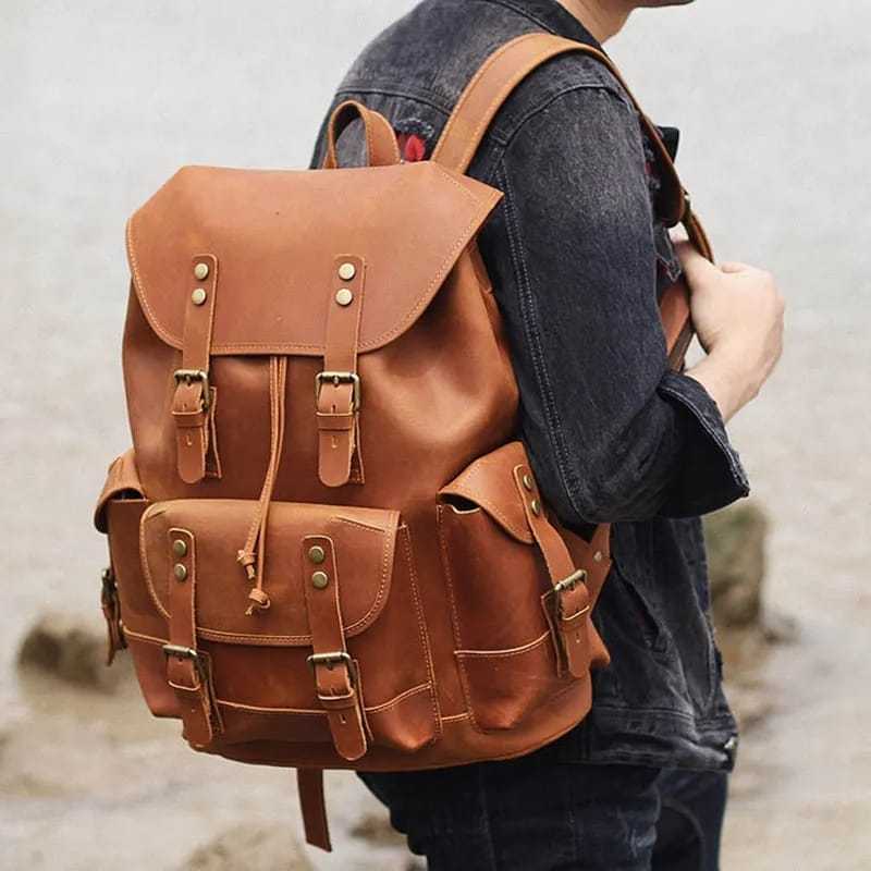 Tas Ransel Vintage Pria Tas Ransel Serut Kulit Asli Garut Crazy Horse