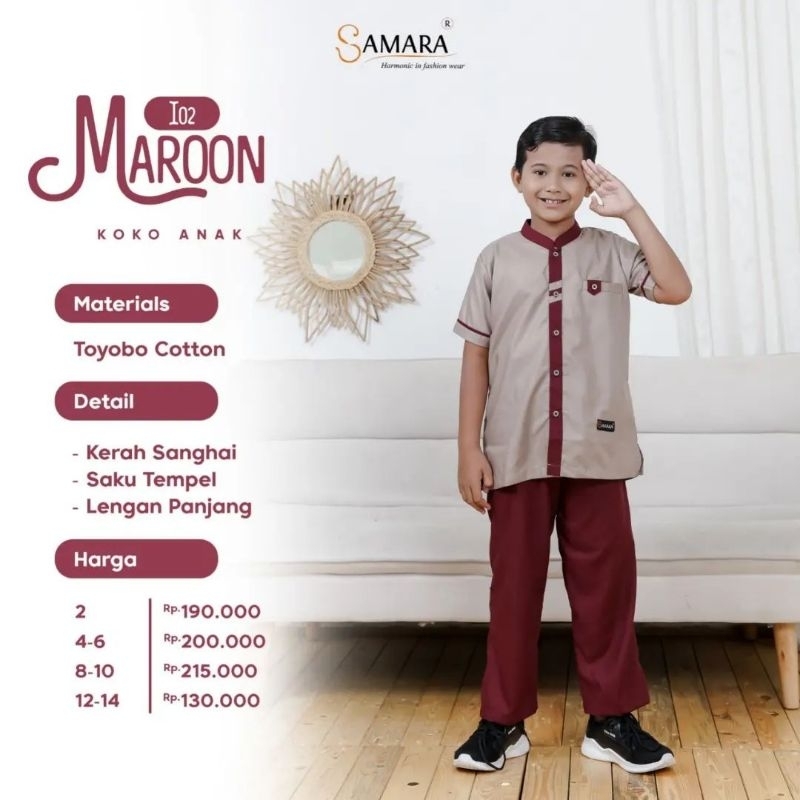 Samara Setelan Koko Anak Lengan Pendek I02 Maroon/Koko Anak Bahan Toyobo Adem/Outfit Mengaji/Outfit 