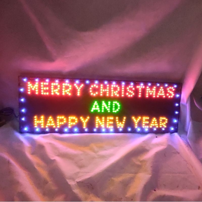 papan lampu LED Tulisan MERRY CHRISTMAS AND HAPPY NEW YEAR