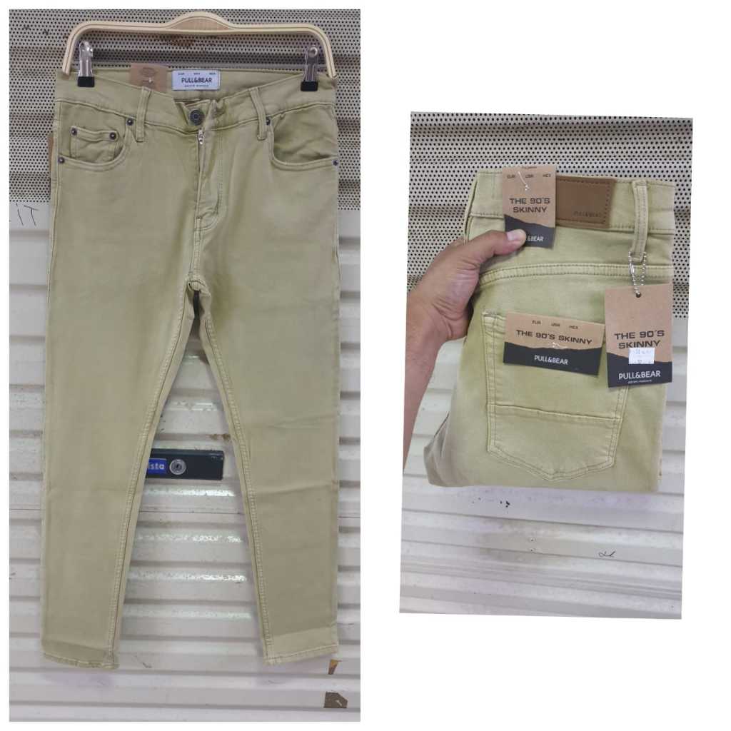 CELANA JEANS PRIA SKINNY STRETCH CREAM PnB KREM POLOS MELAR