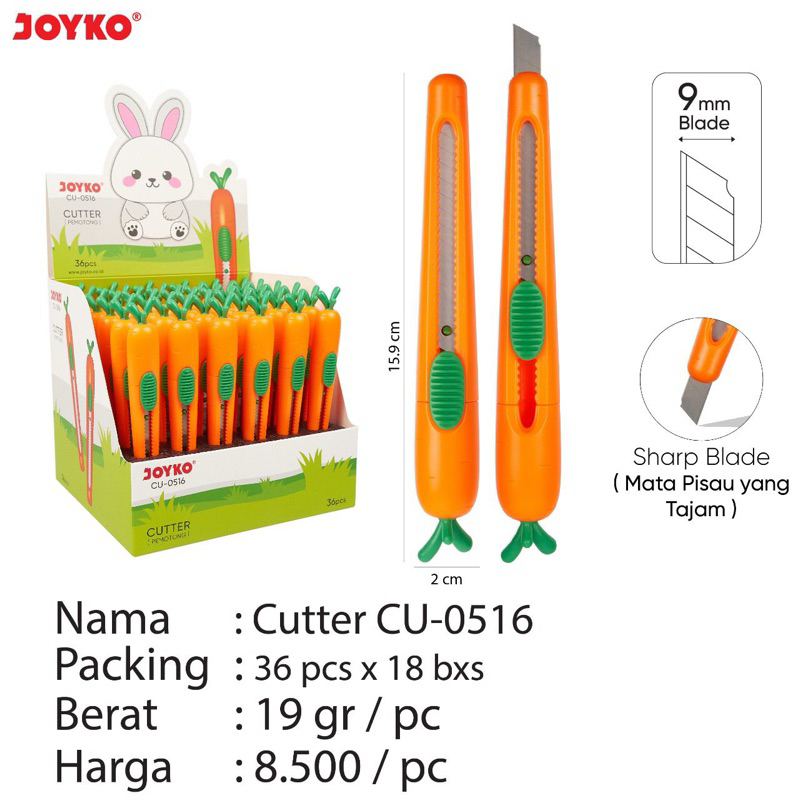 

( 1 pcs ) Cutter Kecil Wortel / Silet Lucu model Wortel / Kater CU-0516 Orange CU0516 Joyko warna Fancy