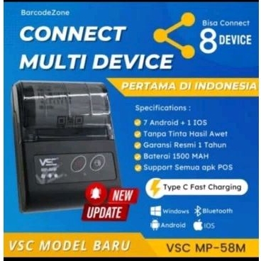 Mini Thermal Printer Bluetooth VSC TM-58D