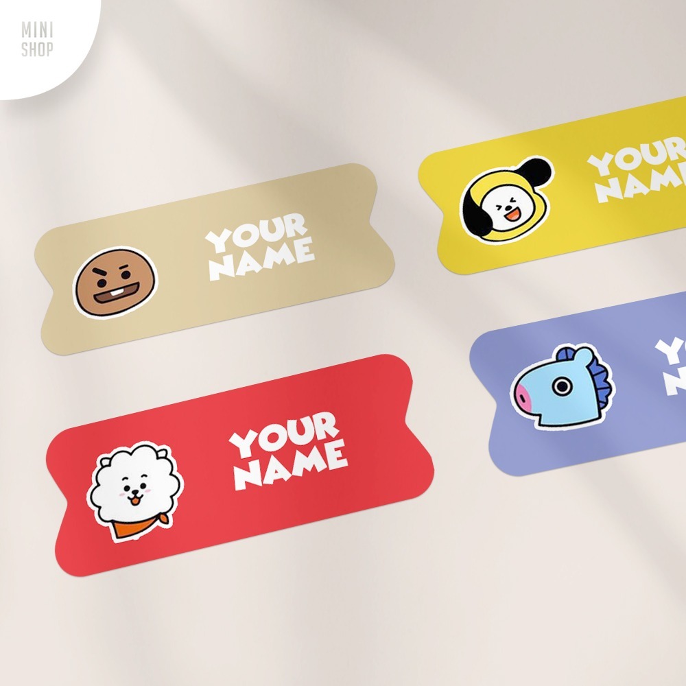 

Stiker Nama Custom Waterproof BT21 ( Rj Chimmy Mang Shooky )