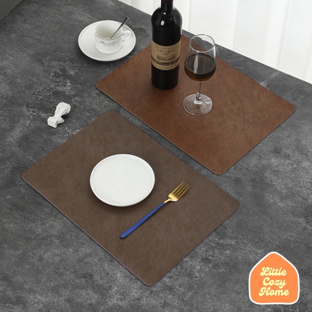 Akino Duo Leather Placemat / Alas Meja Makan / Tablemat / Taplak Mejan PU kulit / Waterproofm Anti Slip Elegan Warna Cantik