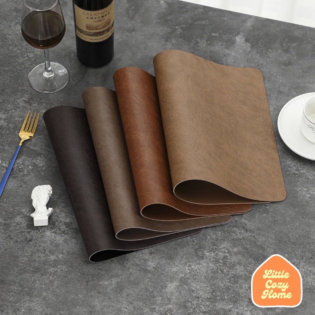 Akino Duo Leather Placemat / Alas Meja Makan / Tablemat / Taplak Mejan PU kulit / Waterproofm Anti Slip Elegan Warna Cantik