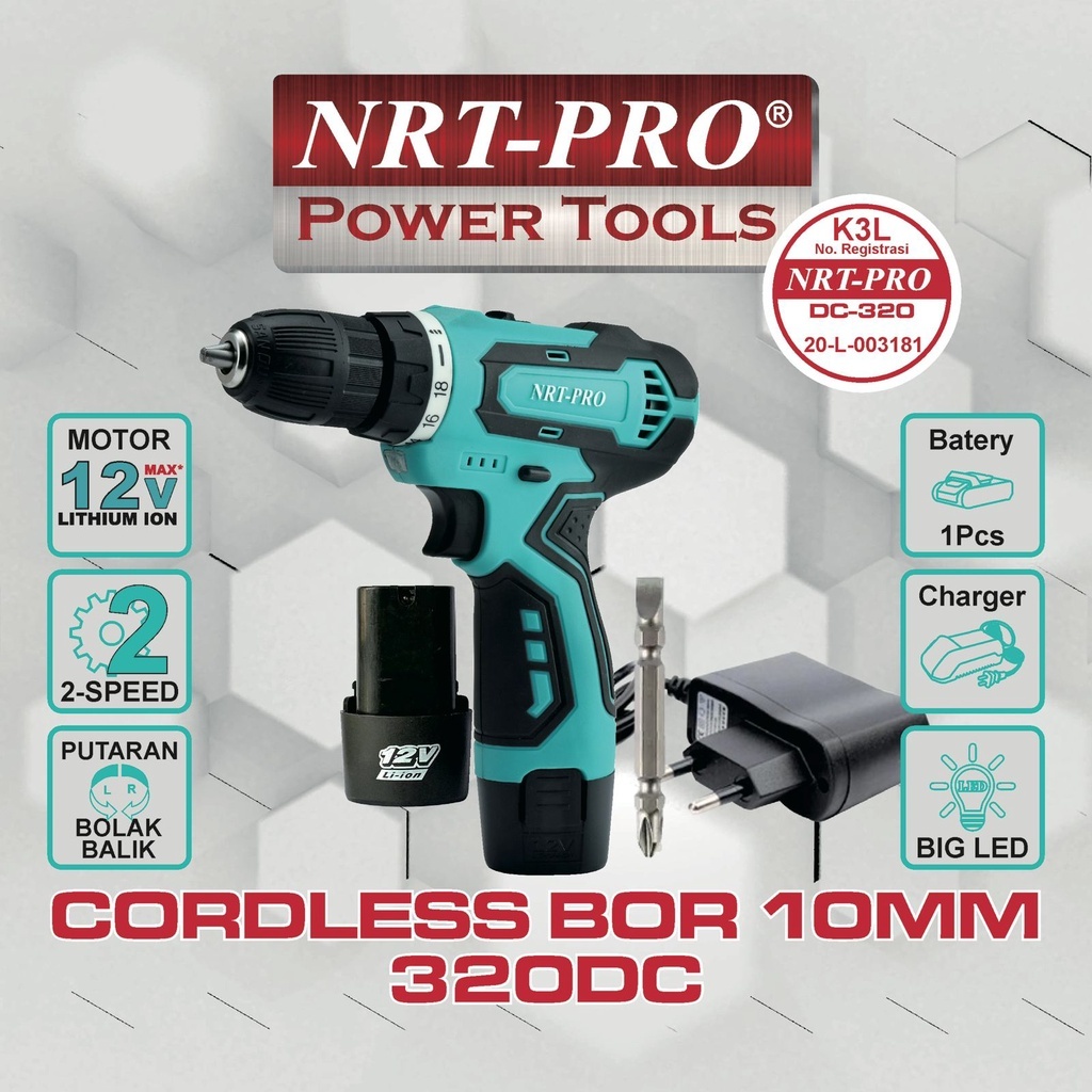NRT-PRO 320 DC 12v Mesin Bor Baterai Cordless Drill NRT PRO 10mm