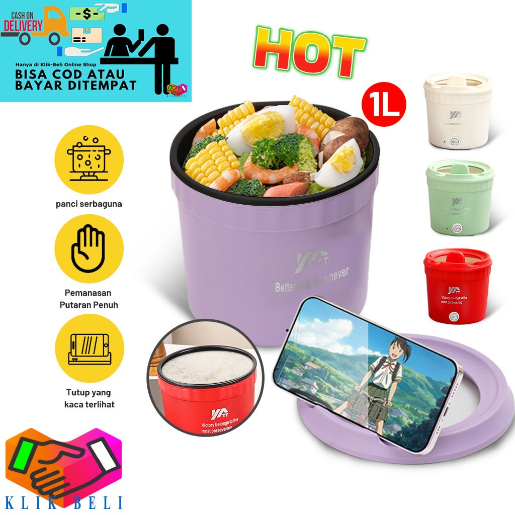 Elektrik Cooking Pot Mini Rice Cooker 1.2L Anti Lengket / Panci Listrik Kompor Multifungsi Hot Pot Portable