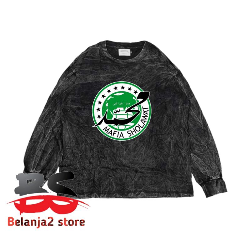 BAJU KAOS ANAK WASHED MOTIF GAMBAR MAFIA SHOLAWAT TERBARU LENGAN PANJANG