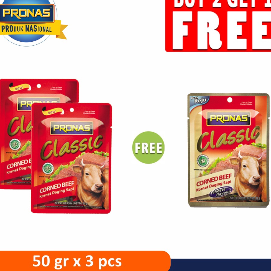 

HHRC1030 ✓ PRONAS Kornet Sapi Sachet 50g (2pc) Free Kornet Sachet Keju 50 g (1pc)