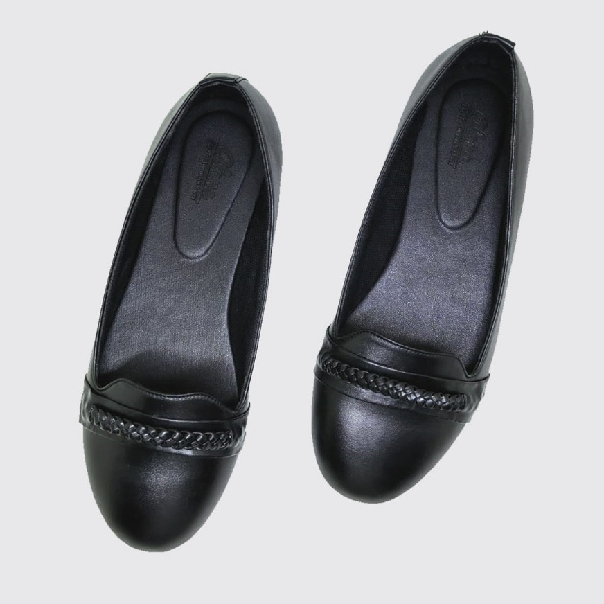 FlatShoes Black Matte Sepatu Wanita Flat Ukuran Jumbo 41-42-43-44-45 Original Alonna